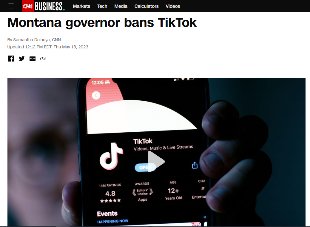 禁用丨美国蒙大拿州率先立法全面禁用 TikTok，罚款高达一万美金